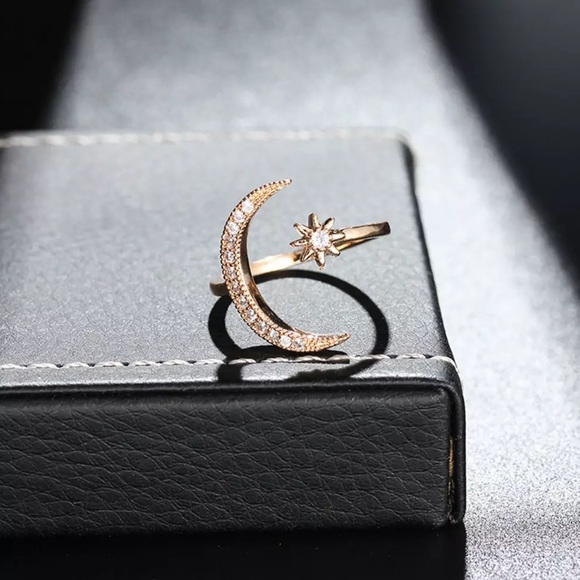“Nova” Moon Star Diamond Boho Adjustable Cute Ring - Picture 6 of 11